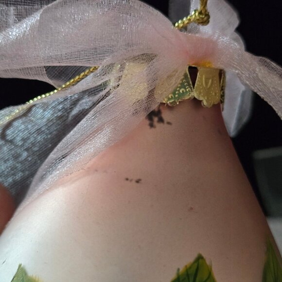 Hand-Painted Glass Rose Ornament With Pink Ribbon & Gold Accent - Picture 4 of 5